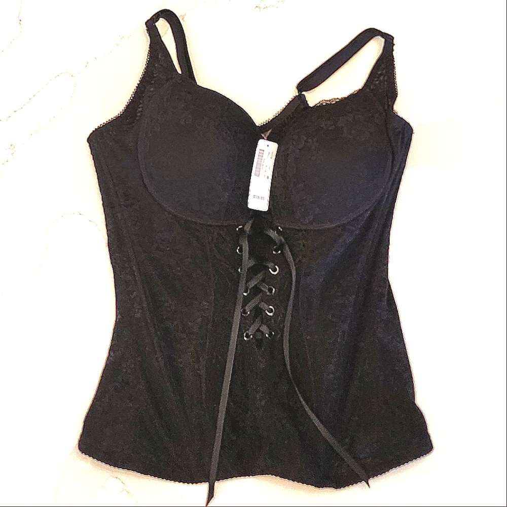 NWT Black Pushup Corset - "Boning" Supports Front & Back for Smooth Profile